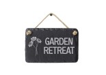 hand cut welsh slate hanging garden sign for your garden retreat